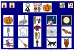 Tablero de comunicación con12 pictogramas sobre Halloween extraído de ARASAAC, que es el portal de referencia para comunicación aumentada.