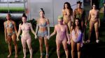 Grupo de mujeres en ropa interior con todo tipo de anatomías, etnias, tamaños para el desfile de la colección de Rihanna Savage x Fenty