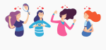 Dibujo de cuatro mujeres qeu represntan la autoestima